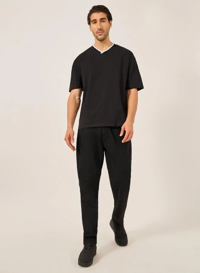 Styli Styli Tipped V Neck Jersey Regular Fit T-Shirt